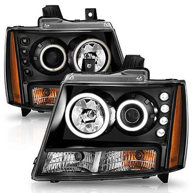 CHEVY TAHOE / SUBURBAN / AVALANCHE 07-13 PROJECTOR HEADLIGHTS BLACK W/ RX HALO