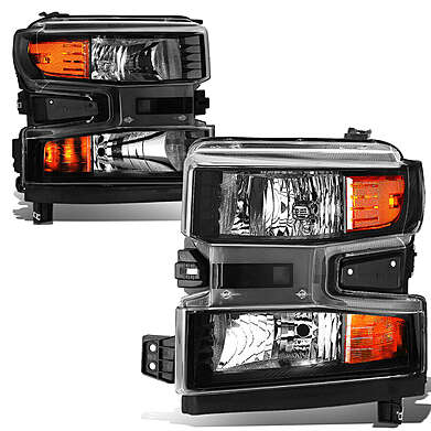 Chevy Silverado 1500 2019-2021 WT Custom Trail Boss Black/Amber Headlight Lamp