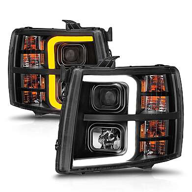 CHEVY SILVERADO 1500 2007-2013 / 2500HD/3500HD 2007-2014 SEQUENTIAL PLANK PROJECTOR HEADLIGHT BLACK