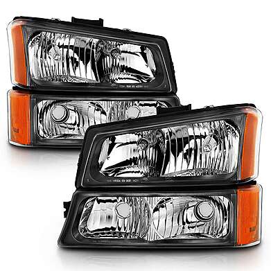 CHEVY SILVERADO 2003-2006 CRYSTAL HEADLIGHTS WITH PARKING/SIGNAL LIGHT BLACK AMBER (4 PCS)