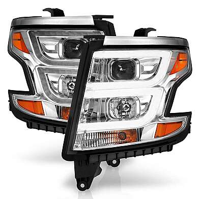 CHEVY TAHOE/SUBURBAN 2015-2020 PROJECTOR C BAR HEADLIGHT CHROME (WITH DRL)