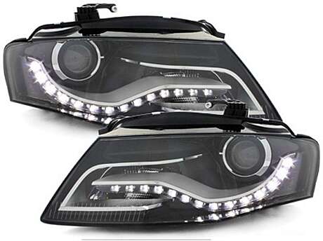 LED DRL Headlights suitable for Audi A4 B8 8K (04.2008-2011) with Daytime Running Lights Black
