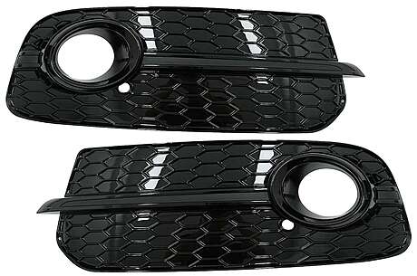 Fog Lamp Covers Side Grilles suitable for Audi Q5 SUV 8R Facelift (2012-2016) Full Black RS Design