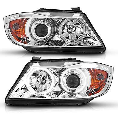 Faros delanteros diodo cromados con angel eyes Anzo 121336 para BMW E90 / BMW E91 2006-2008