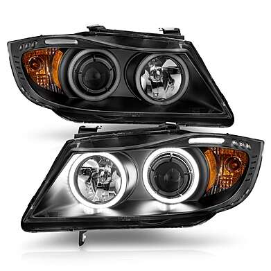 Faros delanteros diodo negros con angel eyes Anzo 121335 para BMW E90 / BMW E91 2006-2008