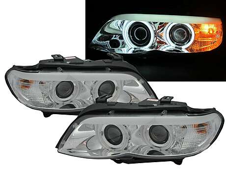 Headlights Chrome Angel Eyes HID XENON D2S BMW X5 E53 2000-2003