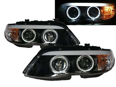 Headlights Black Angel Eyes HID XENON D2S BMW X5 E53 2000-2003