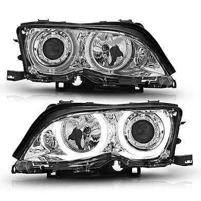 Headlights Chrome Angel Eyes Anzo 121212 BMW E46 4D 2002-2005