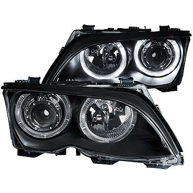 Headlights Black Angel Eyes Anzo 121140 BMW E46 4D 2002-2005