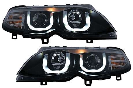 U LED Angel Eyes Headlights suitable for BMW 3 Series E46 Facelift Limousine Touring (2001-2005) Black