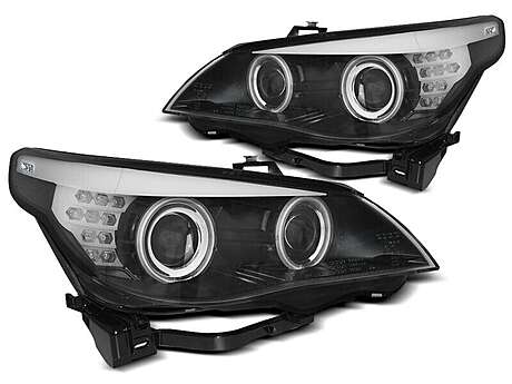 Headlights Front Black Angel Eyes BMW E60 2003-2007