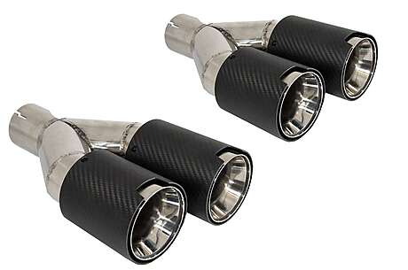 Universal Dual Twin Exhaust Muffler Tips Carbon Fiber Matte Finish Inlet 6cm/2.36inch