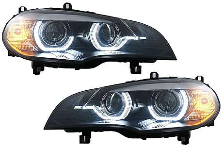 Xenon Headlights Angel Eyes 3D Dual Halo Rims LED DRL suitable for BMW X5 E70 (2007-2010) Black