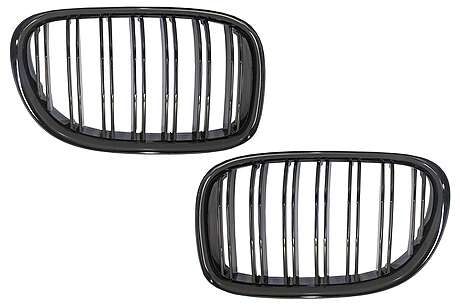 Central Kidney Grilles suitable for BMW 7 Series F01 F02 F03 (2008-2015) Double Stripe M Design Piano Black