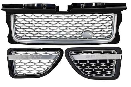 Central Grille and Side Vents Assembly suitable for Land Range Rover Sport L320 (2005-2008) Autobiography Look Black Silver Edition