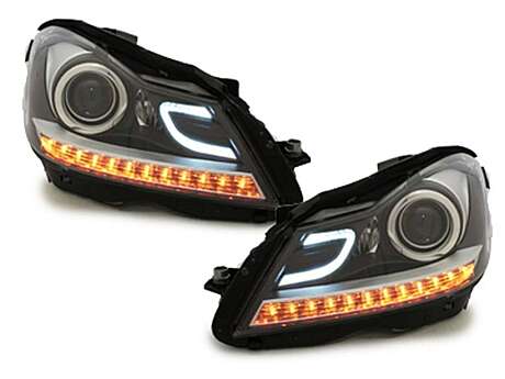 LED DRL Headlights suitable for Mercedes C-Class W204 S204 C204 Facelift (2011-2014) Black