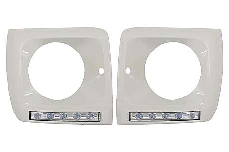 Headlights Covers White with LED DRL Daytime Running Lights suitable for Mercedes G-Class W463 (1989-2012) G65 Design Chrome
