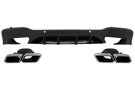 Rear Diffuser suitable for Mercedes GLC X253 SUV (2015-07.2019) GLC63 Exhaust Muffler Tips Silver