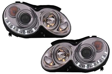 LED Headlights suitable for Mercedes Benz CLK W209 C209 Coupe A209 Cabrio (2003-2010) Chrome
