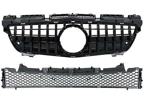 Front Grille with Lower Grille Mesh suitable for Mercedes SLK-Class R172 (2011-2015) GT-R Panamericana Design Black