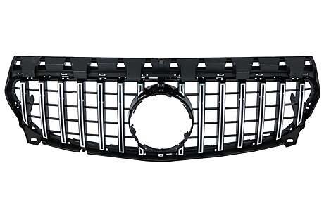 Front Central Grille suitable for Mercedes CLA C117 X117 W117 Facelift (2016-2018) CLA45 GT-R Panamericana Design Black Chrome