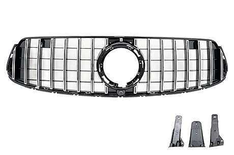 Front Central Grille suitable for Mercedes GLC X253 C253 Facelift (2020-2023) GTR Panamericana Design Black Chrome