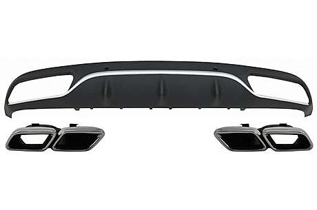 Rear Bumper Valance Diffuser with Exhaust Muffler Tips suitable for Mercedes C-Class C205 A205 Coupe Cabriolet (2014-2019) C63 Design