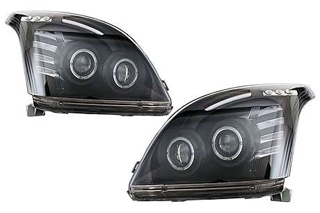 Headlights Angel Eyes suitable for Toyota Land Cruiser FJ120 (2003-2009) Black