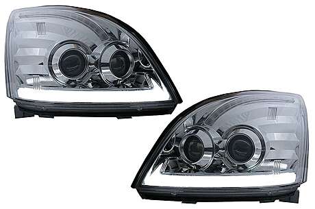 LED TUBE LIGHT Headlights suitable for Toyota Land Cruiser FJ120 (2003-2009) Chrome with Dynamic Secvential Turning Lights