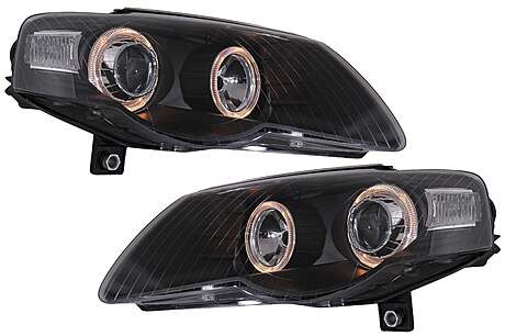 Headlights suitable for VW Passat B6 3C (03.2005-2010) 2 Halo Rims Black