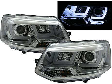 Headlights Chrome Angel Eyes U style Volkswagen T5 Caravelle Multivan 2011-2015