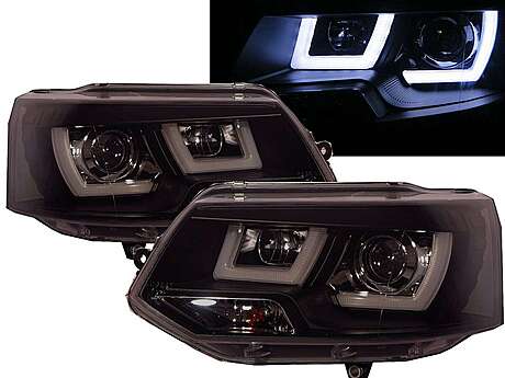 Headlights Black Angel Eyes U style Volkswagen T5 Caravelle Multivan 2011-2015