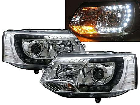 Headlights Chrome LED Style Volkswagen Transporter T5 2011-2015