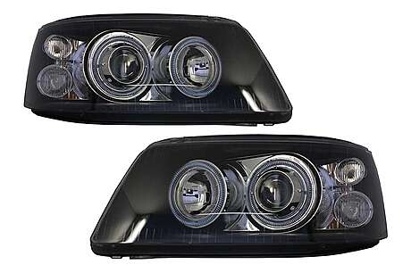 Headlights Dual Halo Rims suitable for VW Transporter T5 (04.2003-08.2009) Angel Eyes Black