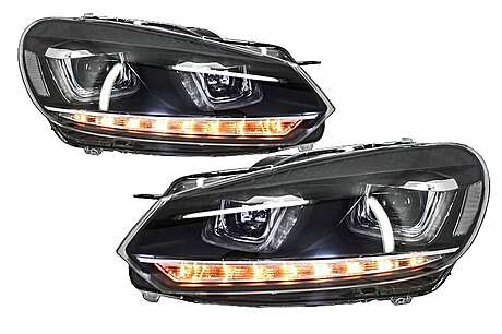 Headlights suitable for VW Golf 6 VI (2008-2013) Golf 7 3D LED DRL U-Design LED Flowing Turning Light Chrome