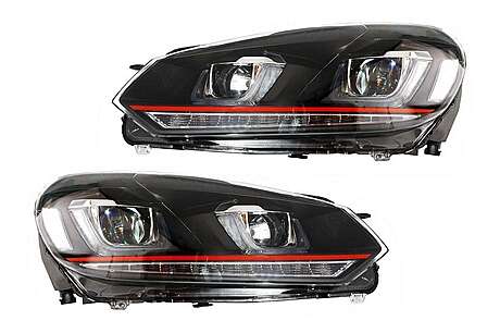 Headlights suitable for VW Golf 6 VI (2008-2012) Golf 7 3D LED DRL U-Design LED Flowing Turning Light Red Stripe GTI