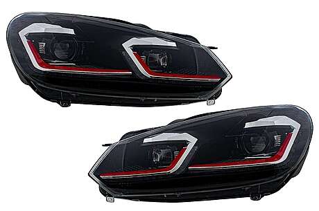 LED Headlights suitable for VW Golf 6 VI (2008-2013) With Facelift G7.5 GTI Look Red Flowing Dynamic Sequential Turning Lights LHD