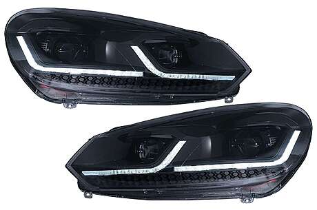 LED Headlights suitable for VW Golf 6 (2008-2013) with Facelift G7.5 Look Black Flowing Dynamic Sequential Turning Lights LHD