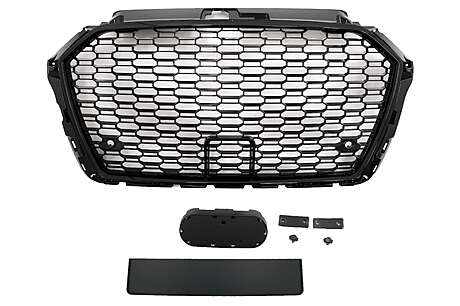 Badgeless Front Grille suitable for Audi A3 8V Facelift (2017-2018) Piano Black RS3 Design