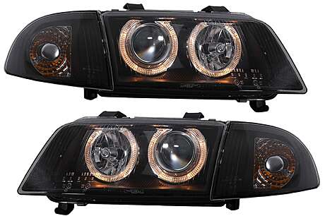 Headlights suitable for Audi A4 B5 (11.1994-12.1998) Angel Eyes 2 Halo Rims Black