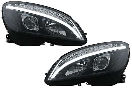 LED Headlights Tube Light suitable for Mercedes C-Class W204 S204 (2007-2010) Black with Sequential Dynamic Turning Lights