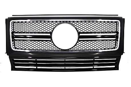 Front Grille Suitable for Mercedes G-Class W463 (1990-2012) G65 Design Piano Black Chrome Frame