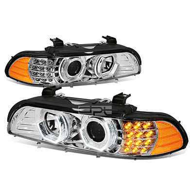 Projector Headlight Head Lamps LED U-Halo Chrome BMW E39 5-Series 1996-2003 