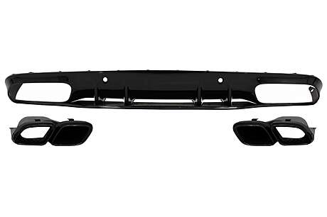 Rear Bumper Valance Diffuser suitable for Mercedes C-Class C205 A205 Coupe Cabriolet (2014-2019) Facelift C63S Design All Black