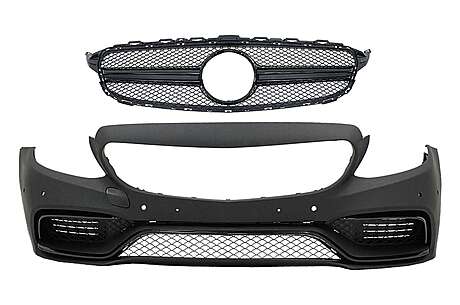 Front Bumper with Grille suitable for Mercedes C-Class W205 S205 C205 A205 (2014-2018) Limousine T-Model Coupe Cabriolet Black