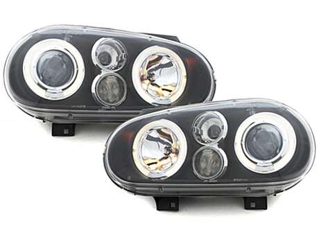 Headlights suitable for VW Golf IV 4 (09.1997-09.2003) Angel Eyes 2 Halo Rims Black