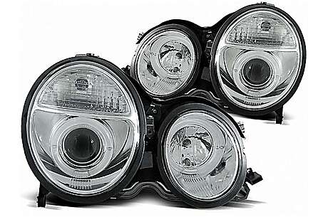 LED Angel Eyes Headlights suitable for Mercedes E-Class W210 (06.1999-2002) Chrome Facelift Design