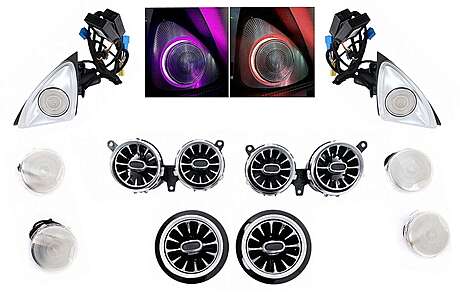 Kit Speaker Cover AC Vent Grilles Front Door LED Rotary Tweeters 64 colors suitable for Mercedes E-Class W213 S213 C238 (2016-2019)