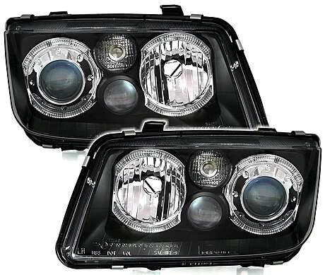 LED Angel Eyes Headlights suitable for VW Bora (09.1998-07.2005) 2 Halo Rims Black