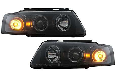 Headlights suitable for VW Passat B5 3B (11.1996-08.2000) Angel Eyes Black